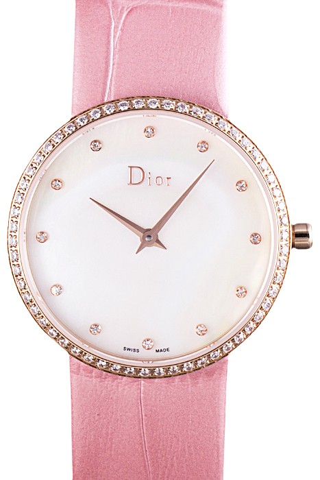 La D de Dior Pink Leather Strap with White Dial  621513
