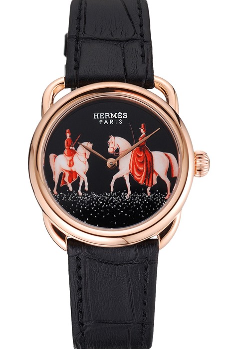 Hermes Classic Croco Leather Strap Black Dial 801398