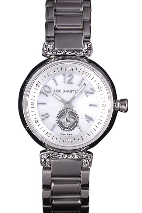 Louis Vuitton Tambour Stainless Steel Bracelet White Dial 801415