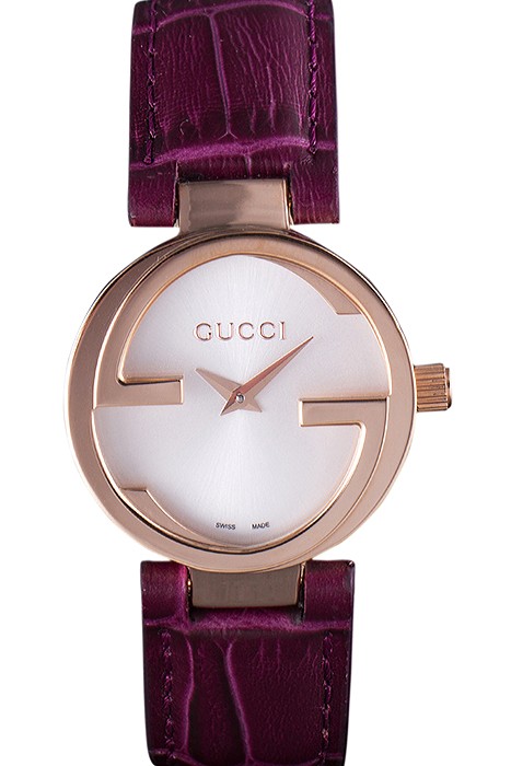 Gucci Interlocking Rose Gold Bezel with Purple Leather Band  621517