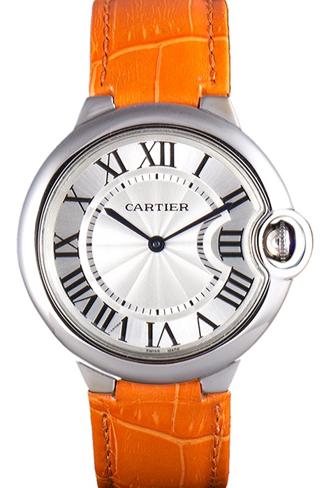 Cartier Ballon Bleu Silver Bezel with White Dial and Orange Leather Band  621550