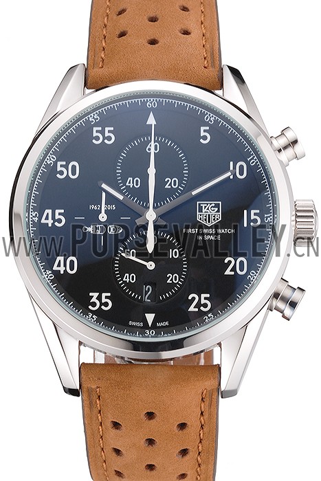 Tag Heuer Carrera SpaceX Silver Bezel with Black Dial and Light Brown Leather Strap tag265 621536