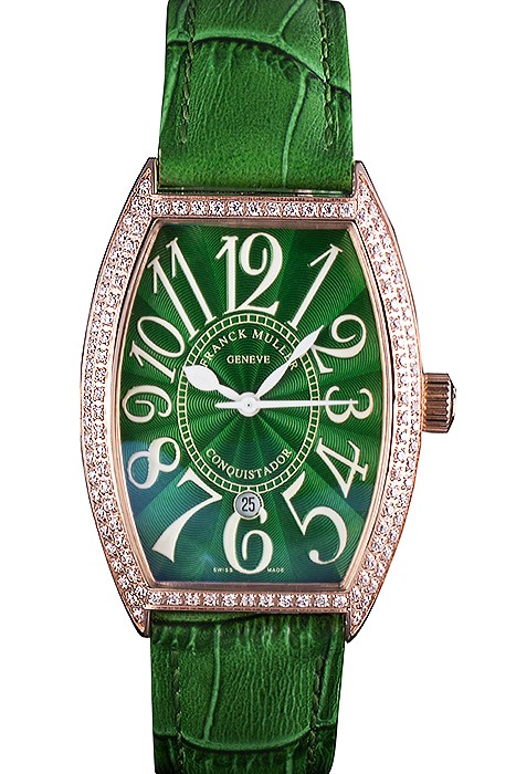 Franck Muller Casablanca Green Croco Leather Band Crystal Encrusted Bezel  621646