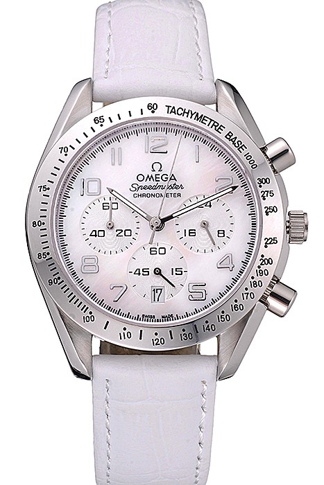 Omega Speedmaster Chronograph White Dial White Leather Bracelet  622452