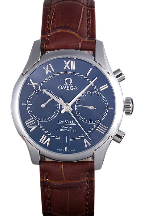 Omega DeVille Silver Bezel with Black Dial and Brown Leather Strap  621567