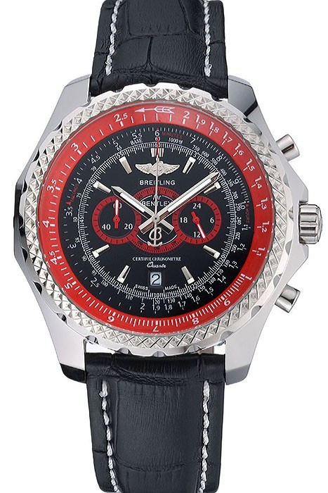 Breilting Bentley Supersports Black And Red Dial Black Leather Bracelet  622430