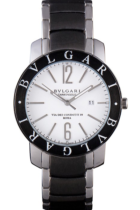 Bvlgari Bvlgari 42mm White Dial Stainless Steel Case Black Bezel Two Tone Steel Bracelet