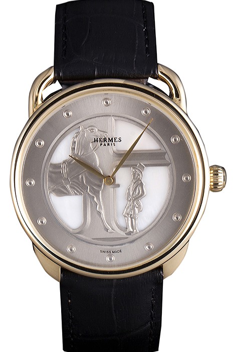 Hermes Classic Croco Leather Strap Silver Dial 801401