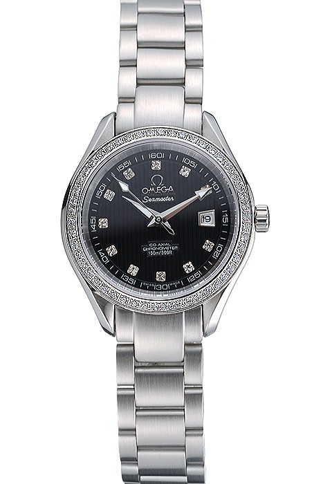Omega Seamaster Aqua Terra Black Dial Diamond Case Stainless Steel Bracelet  622449