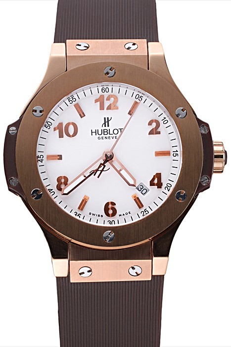 Hublot Big Bang King Rose Gold Bezel White Dial Brown Rubber Strap