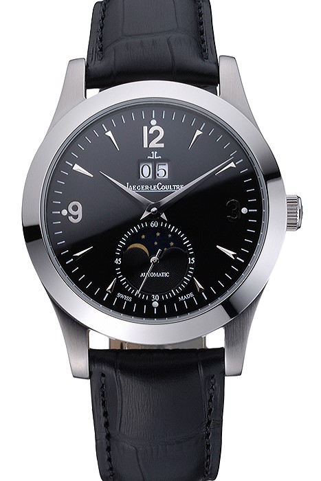 Jaeger LeCoultre Master Black Dial Black Leather Band Stainless Steel Bezel  622079