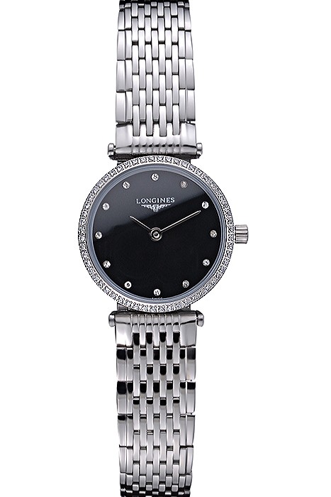 Longines La Grande Classique Stainless Steel Black Dial Diamond Bezel Femme  622108