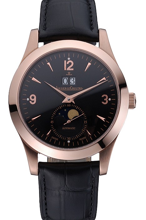 Jaeger LeCoultre Master Black Dial Black Leather Band Stainless Steel Bezel  622081