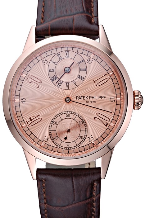 Patek Philippe Geneve Two Dial Rose Dial Rose Gold Bezel Brown Leather Band  622149