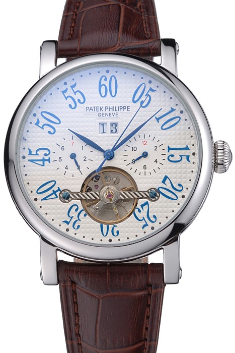 Patek Philippe Grand Complications Stainless Steel Case White Dial Roman Numerals Brown Leather Bracelet 622257