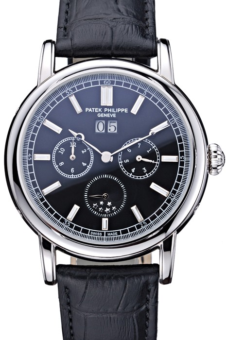 Patek Philippe Geneve Grand Complications Black Dial Stainless Steel Bezel Black Leather Band  622153