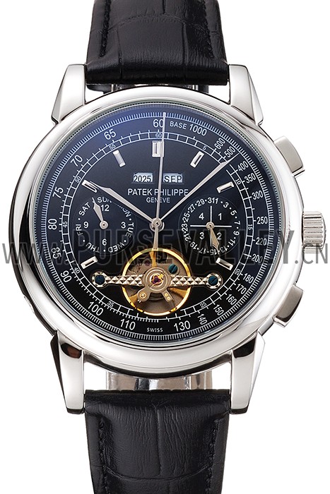 Patek Philippe Grand Complications Stainless Steel Case Black Dial Black Leather Bracelet 622258