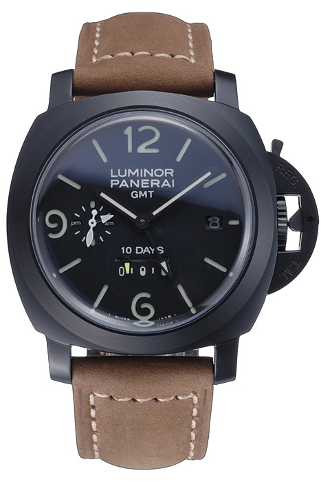 Panerai Luminor GMT Ion Plated Stainless Steel Bezel Khaki Leather Bracelet  622315