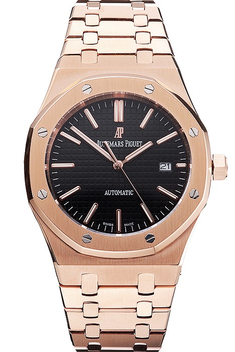 Swiss Audemars Piguet Royal Oak Black Dial Rose Gold Case And Bracelet
