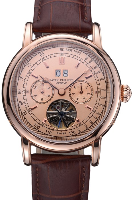 Patek Philippe Geneve Grand Complications Rose Dial Tourbillon Brown Leather Band  622158
