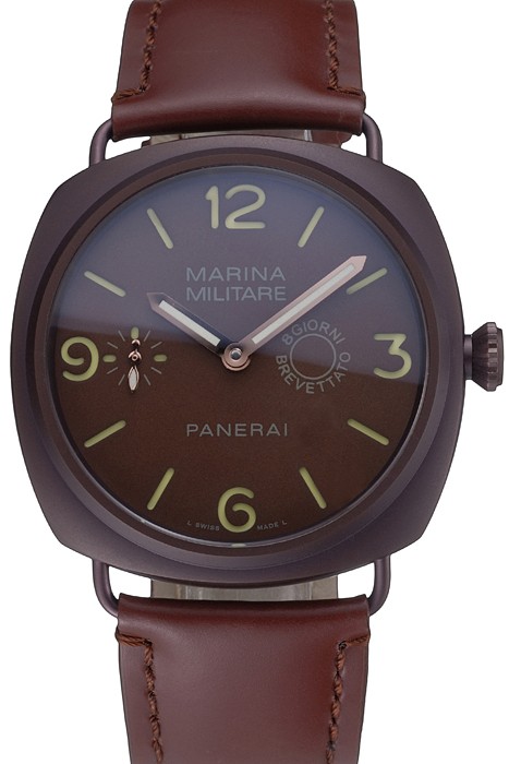 Panerai Luminor Marina Militare Purple Stainless Steel Bezel Brown Bracelet  622321