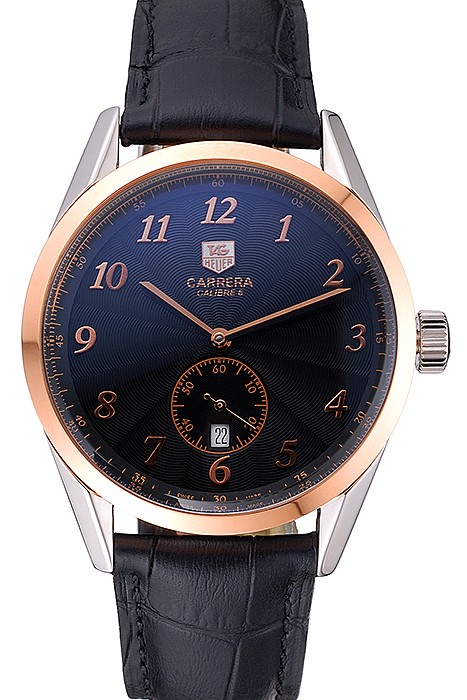 Tag Heuer Carerra Calibre 6 Black Dial Rose Gold Black Leather Band  622163