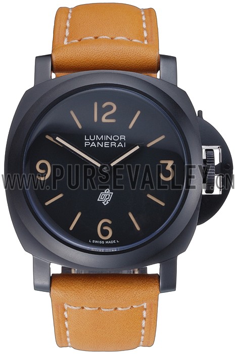 Panerai Luminor Ion Plated Stainless Steel Bezel Orange Leather Bracelet 622309