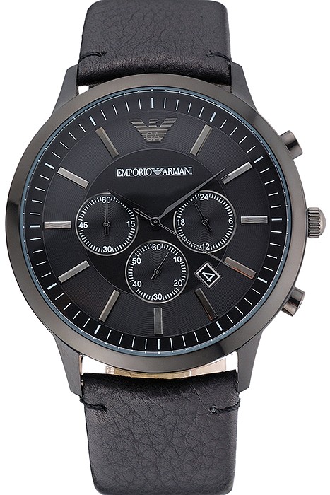 Emporio Armani Classic Chronograph Black Dial Black Leather Bracelet  622340