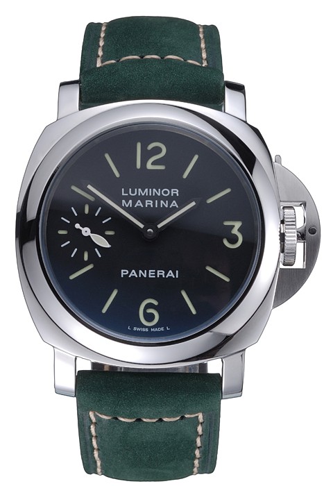 Panerai Luminor Marina Polished Stainless Steel Bezel Green Leather Bracelet  622310