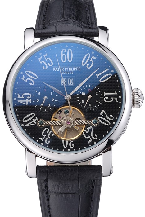 Patek Philippe Grand Complications Stainless Steel Case Black Dial Roman Numerals Black Leather Bracelet 622256