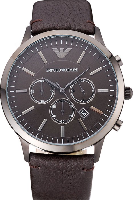 Emporio Armani Classic Chronograph Brown Dial Silver Case Brown Leather Bracelet  622341