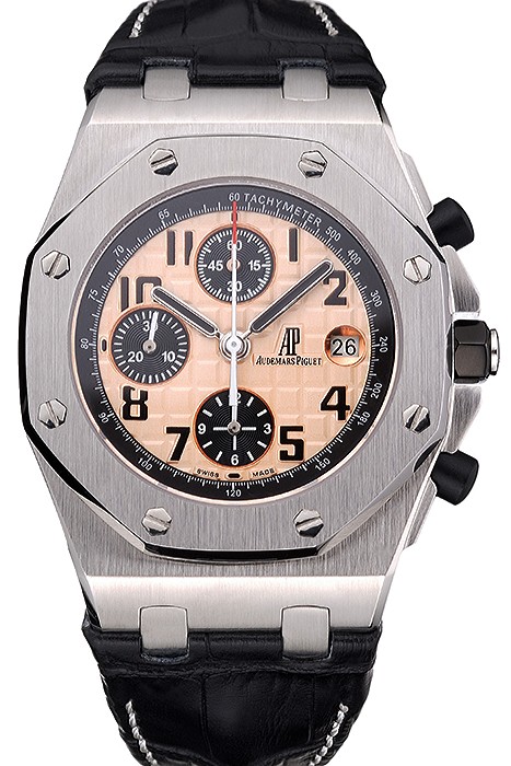 Swiss Audemars Piguet Royal Oak Offshore Gold Dial Stainless Steel Case Black Leather Strap  622849