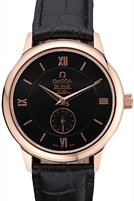 Omega DeVille Prestige Small Seconds Black Dial Gold Case Black Leather Bracelet  622602