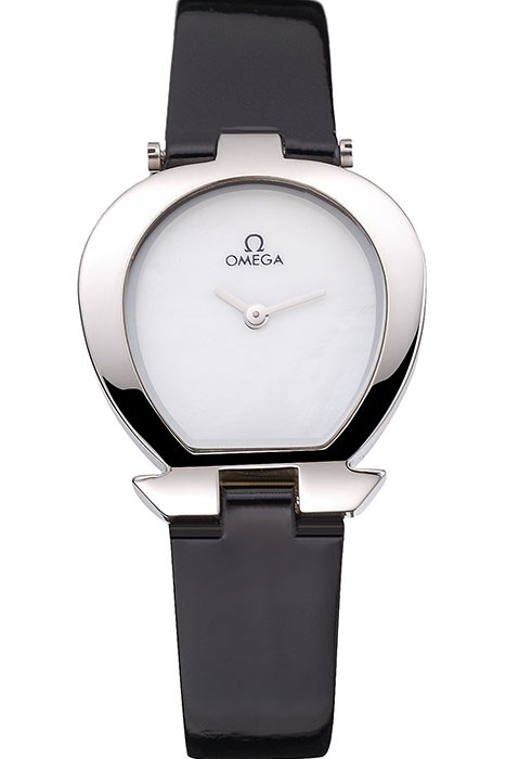 Omega Ladies Watch White Dial Stainless Steel Case Black Leather Strap  622818