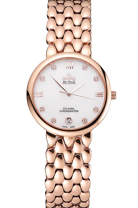 Omega De Ville Prestige White Dial With Diamonds Rose Gold Case And Bracelet
