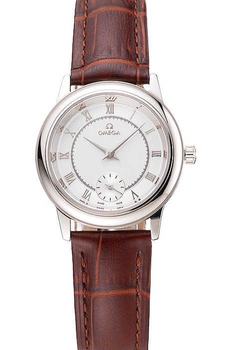 Omega De Ville Prestige Small Seconds Silver Dial Stainless Steel Case Brown Leather Strap