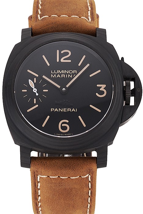 Swiss Panerai Luminor Marina Black Dial Black Case Brown Leather Strap