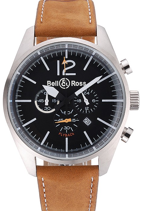 Bell and Ross BR126 Flyback Black Dial Silver Case Brown Suede Leather Strap
