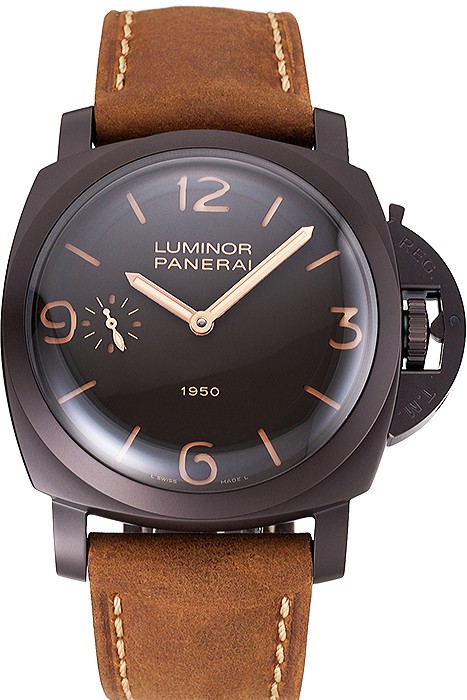 Swiss Panerai Luminor 1950 Dark Brown Dial And Case Brown Leather Strap