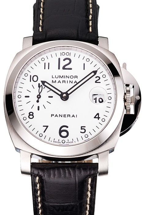 Swiss Panerai Luminor Marina White Dial Stainless Steel Case Black Leather Strap