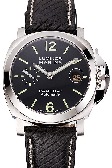 Swiss Panerai Luminor Marina Black Dial Stainless Steel Case Black Leather Strap