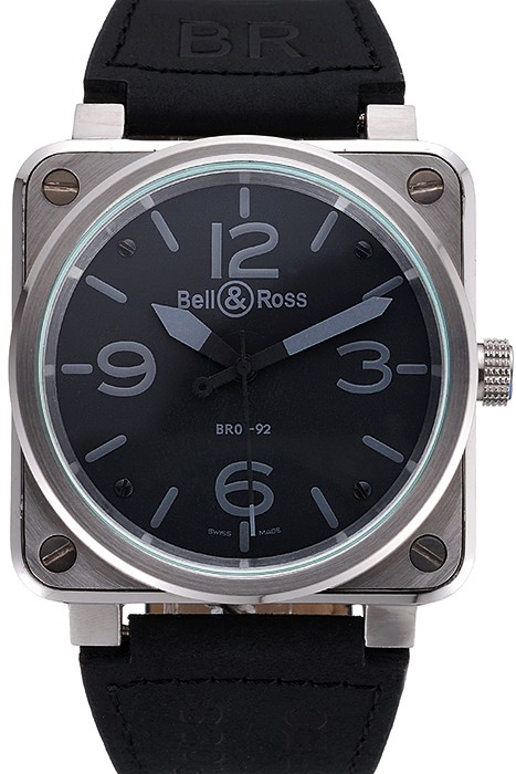 Bell and Ross BR 01-92 Black Dial Silver Case Black Leather Strap