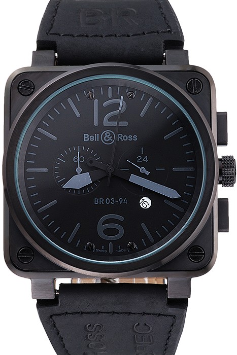 Bell and Ross BR 03-94 Black Dial White Numerals Silver Case Brown Leather Strap