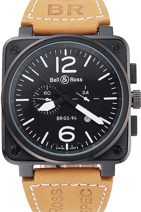Bell and Ross BR 03-94 Black Dial Black Case Beige Leather Strap