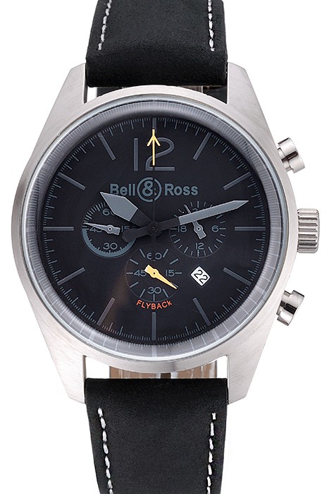 Bell and Ross BR126 Flyback Black Dial Silver Case Black Suede Leather Strap