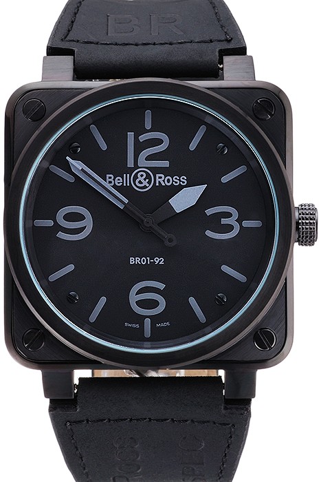 Bell and Ross BR 01-92 Black Dial Black Case Black Leather Strap
