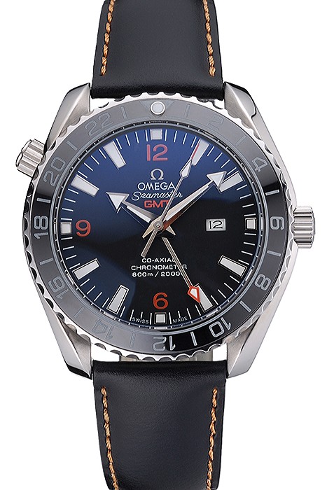 Omega Seamaster Planet Ocean GMT Black Dial Black Leather Band   622393