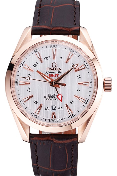 Omega Seamaster Planet Ocean GMT White Dial Rose Gold Case Brown Leather Band  622400