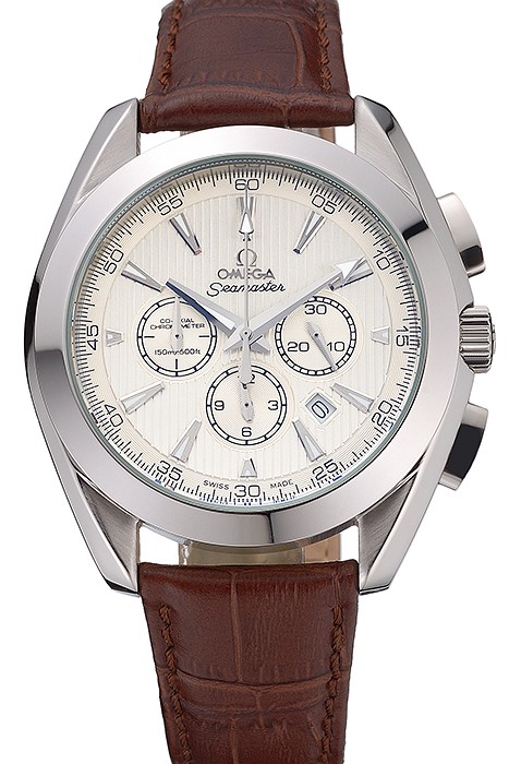 Omega Seamaster Aqua Terra Chronograph Ivory Dial Brown Leather Bracelet  622529