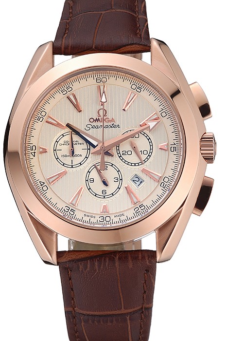 Omega Seamaster Aqua Terra Chronograph Ivory Dial Gold Case Brown Leather Bracelet  622530